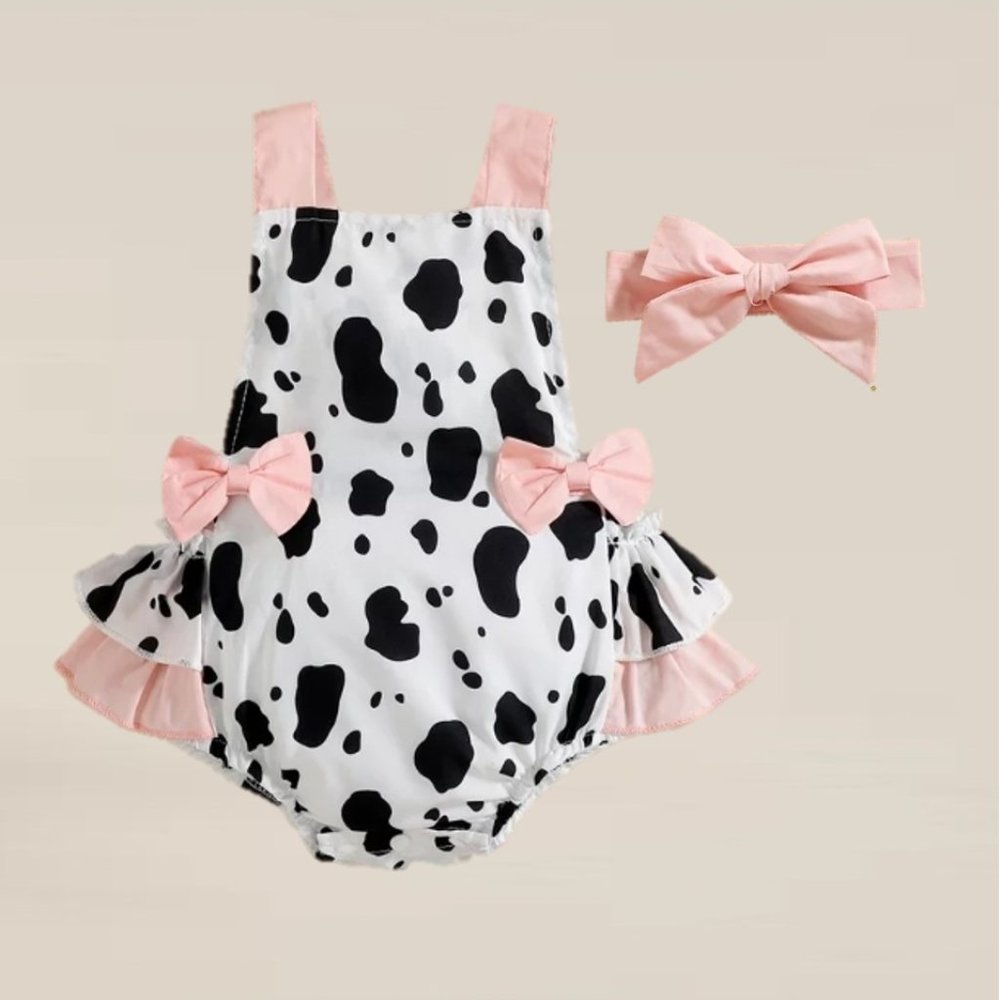 Cow Barnyard Chickfila Girl Outfit Clothes Dress First Birthday Pink romper